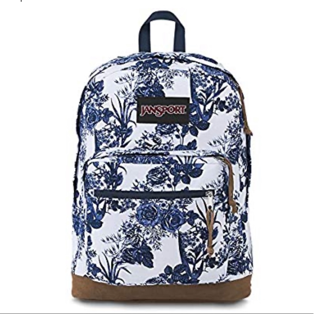 Jansport White backpack with Blue Flowers